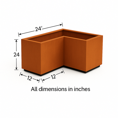 L-Shaped Corten Steel Planter  | Weathered Metal Raised Bed Corner Box for Outdoor Garden, Patio & Commercial Landscaping