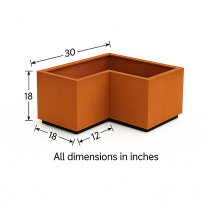 L-Shaped Corten Steel Planter  | Weathered Metal Raised Bed Corner Box for Outdoor Garden, Patio & Commercial Landscaping