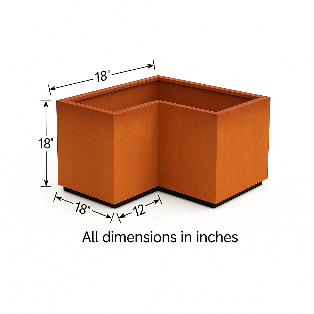 L-Shaped Corten Steel Planter  | Weathered Metal Raised Bed Corner Box for Outdoor Garden, Patio & Commercial Landscaping