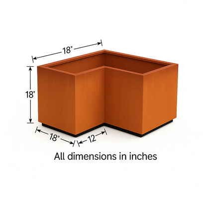 L-Shaped Corten Steel Planter  | Weathered Metal Raised Bed Corner Box for Outdoor Garden, Patio & Commercial Landscaping