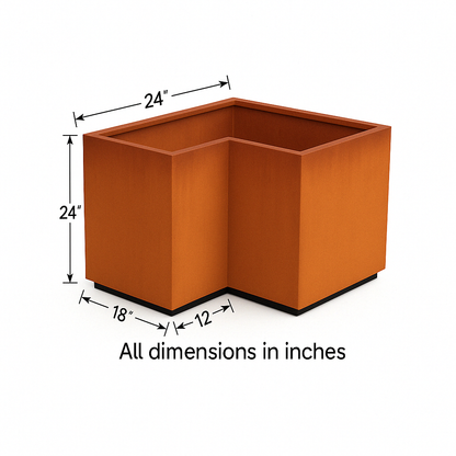 L-Shaped Corten Steel Planter  | Weathered Metal Raised Bed Corner Box for Outdoor Garden, Patio & Commercial Landscaping