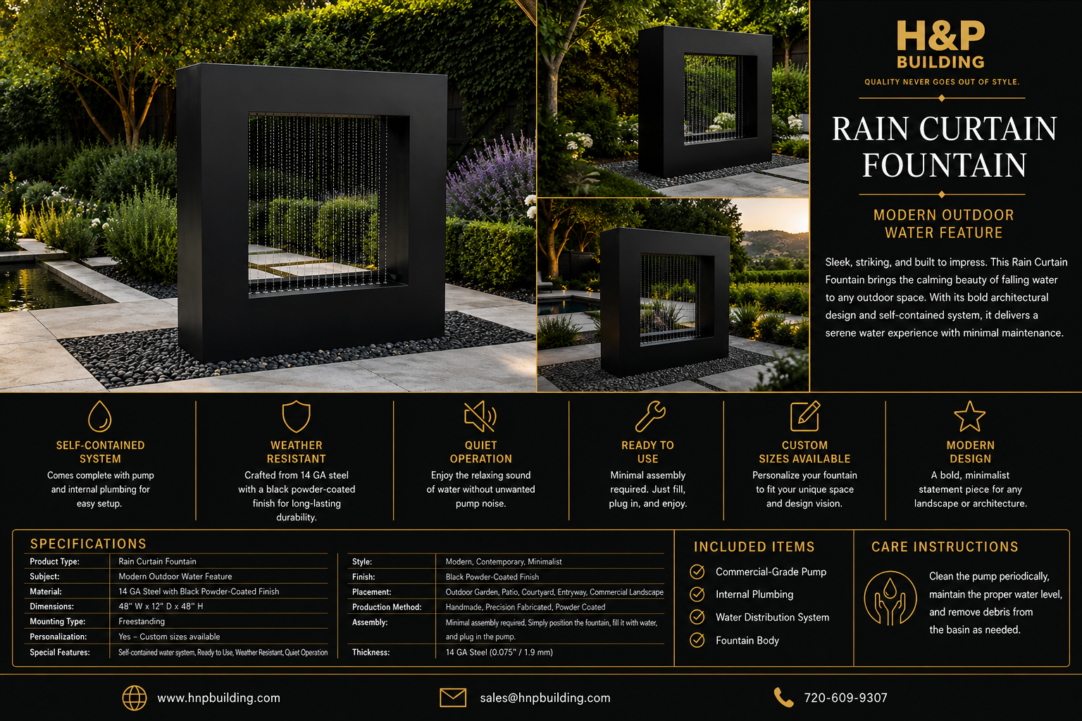 Aura Cascade Water Feature - Mesmerizing Powder Coated Steel for Outdoor Luxury