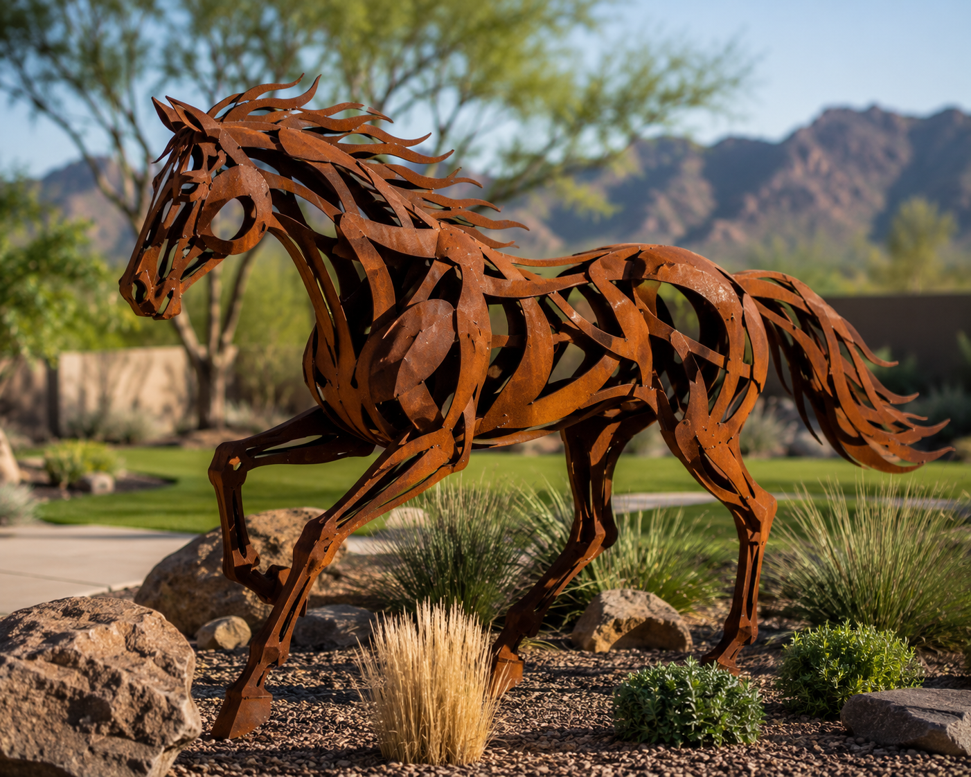 Mustang Horse Sculpture – Handcrafted Outdoor Memorial or Ranch Entrance Art