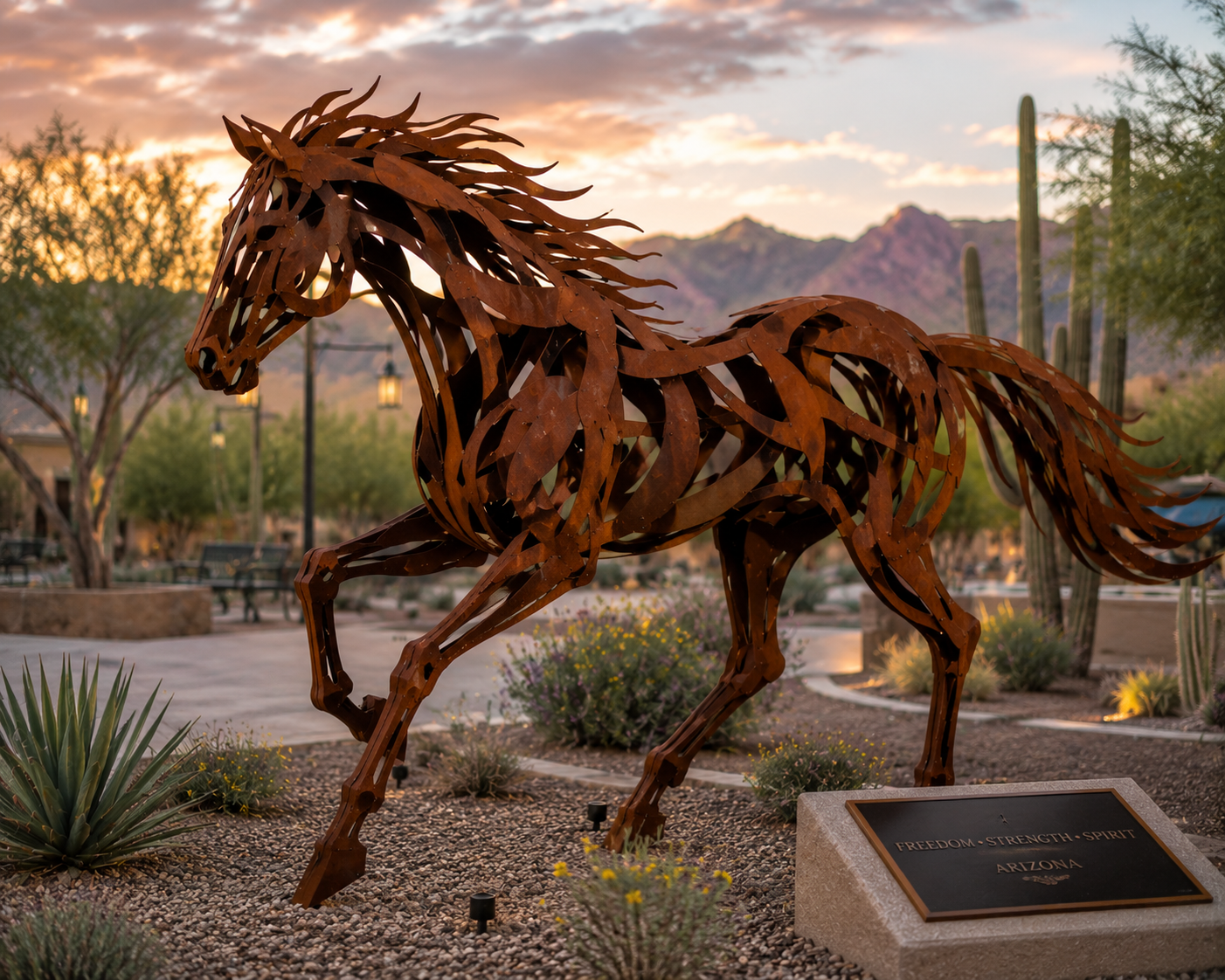 Mustang Horse Sculpture – Handcrafted Outdoor Memorial or Ranch Entrance Art