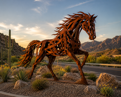 Mustang Horse Sculpture – Handcrafted Outdoor Memorial or Ranch Entrance Art