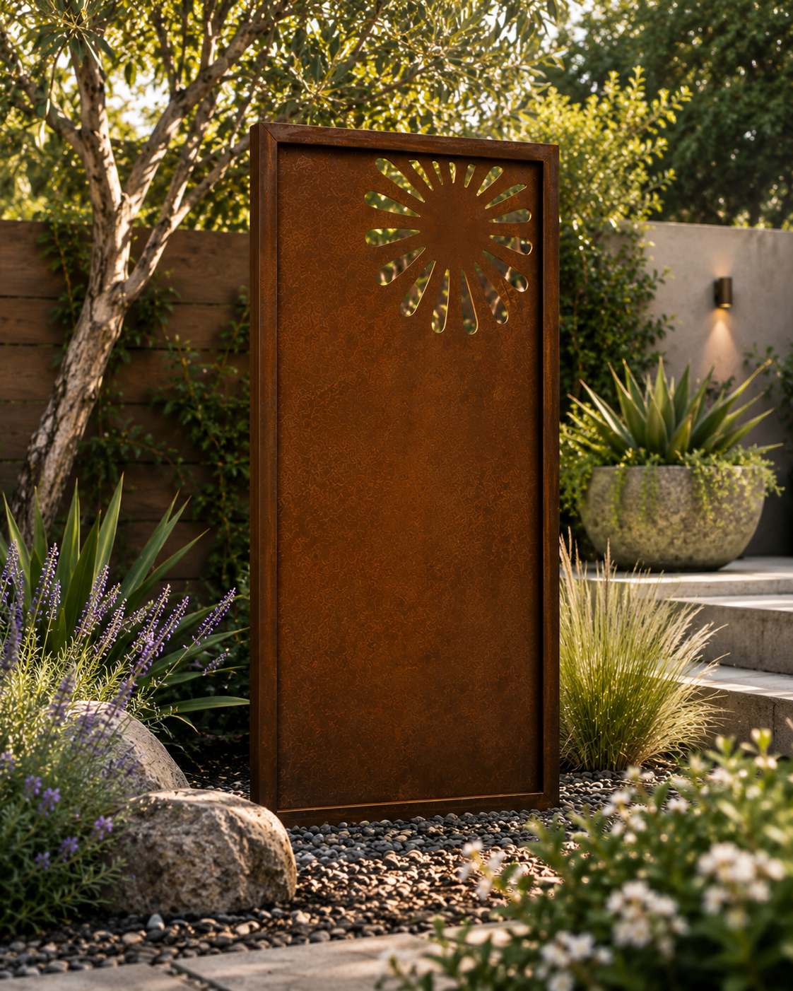Modern Botanical Corten Steel Privacy Panels | Decorative Outdoor Screens | Made in USA