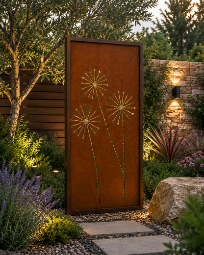Modern Botanical Corten Steel Privacy Panels | Decorative Outdoor Screens | Made in USA
