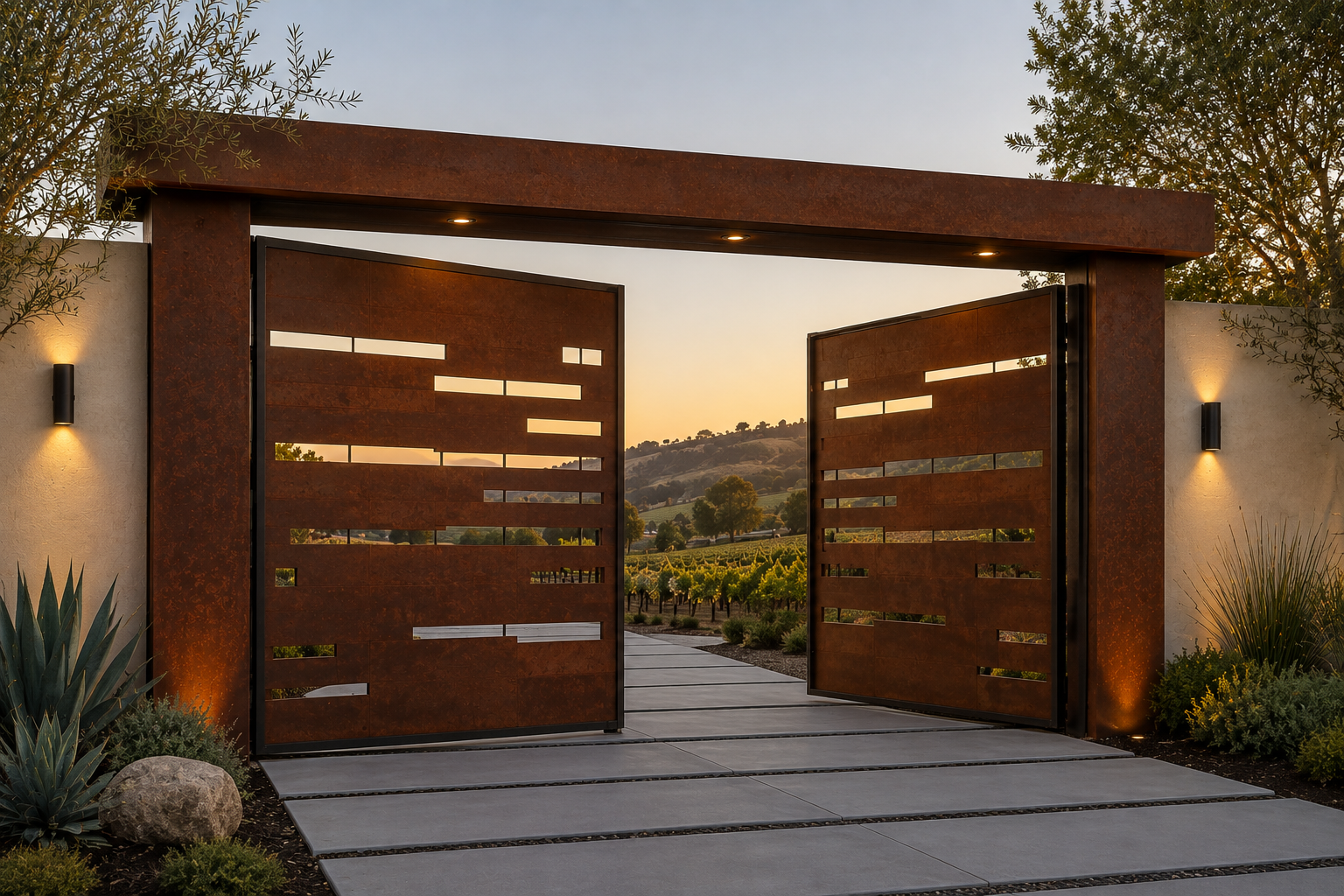 Horizon Modern Corten Steel Driveway Gate