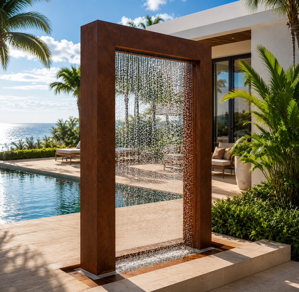 Verdant Veil Water Feature - Elegant Corten Steel for Outdoor Luxury