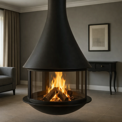Custom size- 360 Suspended Spherical Fireplace - Luxury Rotating Centerpiece for Modern Interiors