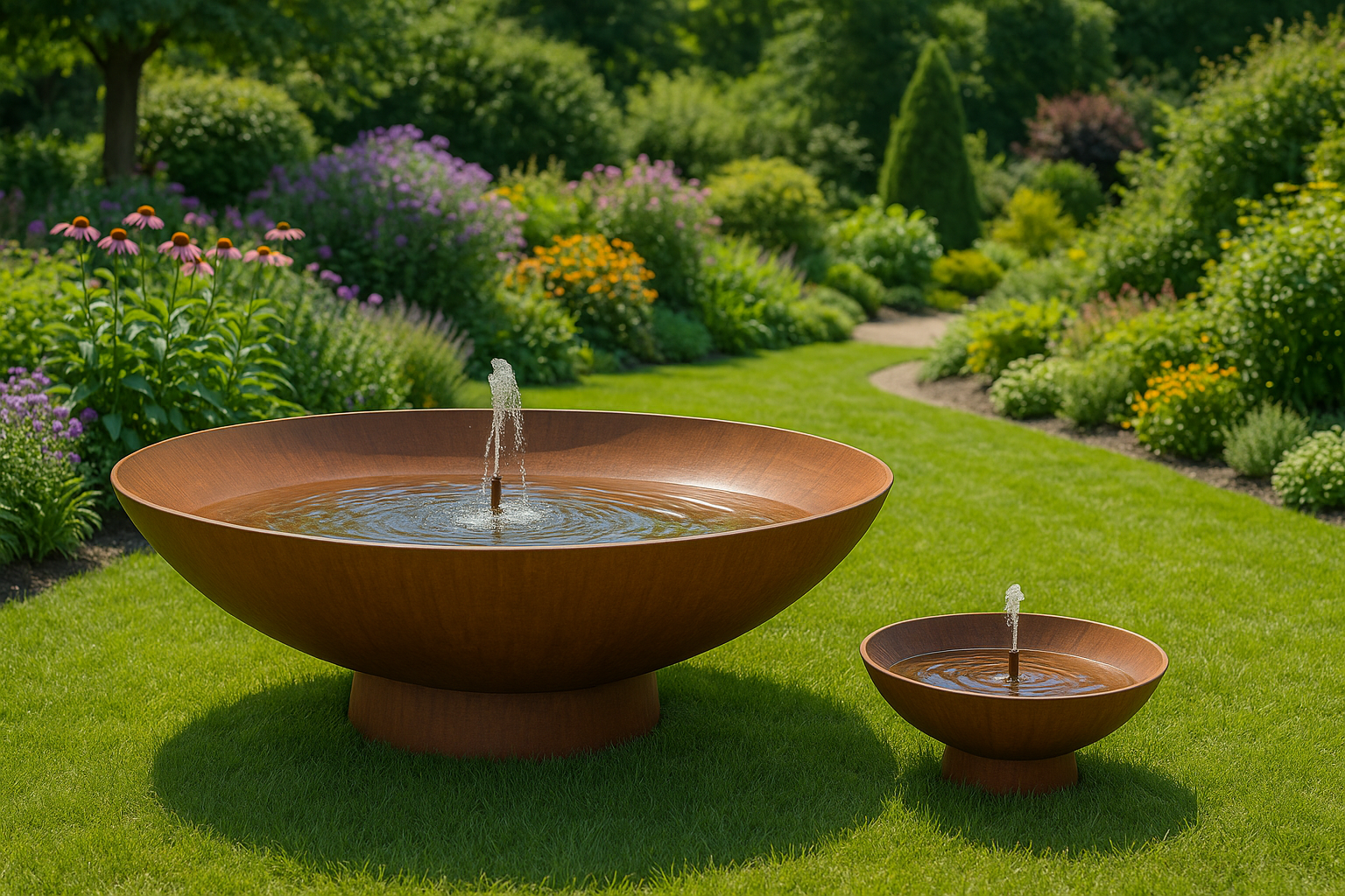 Corten Steel Water Fountain Bowl – Modern Outdoor Garden Feature – Rust Patina Landscape Sculpture – Custom Sizes Available