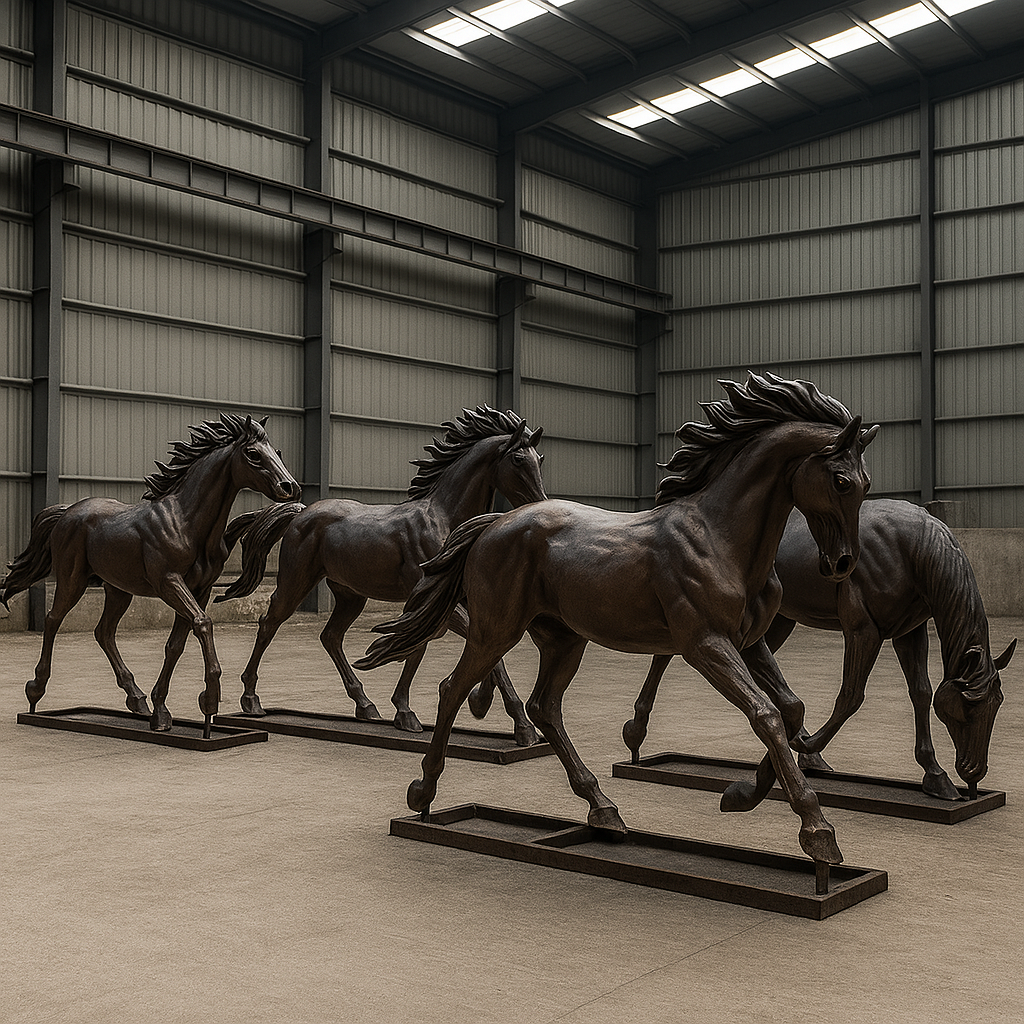 Custom Bronze Horse Sculpture – Western Mustang Memorial – Life Size or Compact Outdoor Statue – Ranch Entrance Art