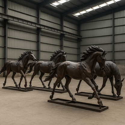 Custom Bronze Horse Sculpture – Western Mustang Memorial – Life Size or Compact Outdoor Statue – Ranch Entrance Art