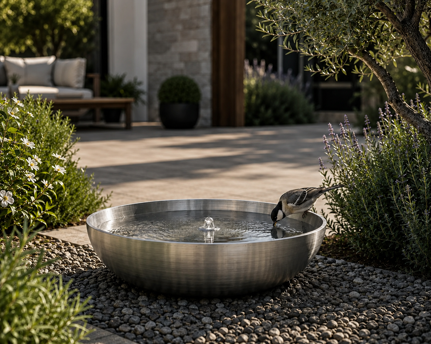 304 Stainless Steel Round Water Feature Bowl – Modern Outdoor Luxury Landscape Design
