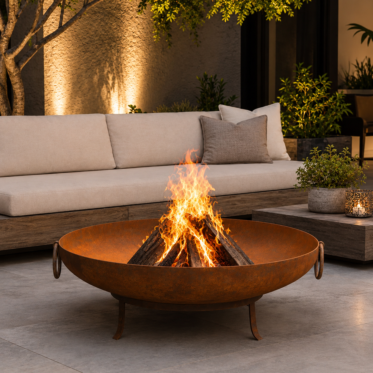 Large Corten Steel Fire Pit Bowl | Modern Outdoor Wood Burning Fire Bowl | Made in USA