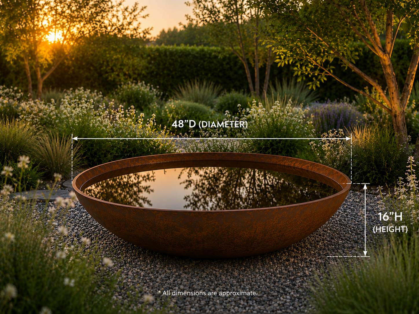 Minimalist Corten Steel Reflection Bowl | Modern Outdoor Water Basin | Made in USA