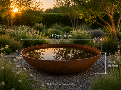 Minimalist Corten Steel Reflection Bowl | Modern Outdoor Water Basin | Made in USA