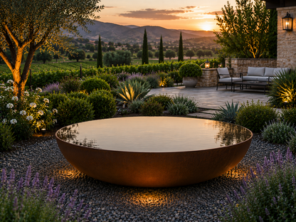Elegant Corten Steel Fountain Bowl – 54” Modern Outdoor Water Feature | Luxury Garden & Poolside Décor