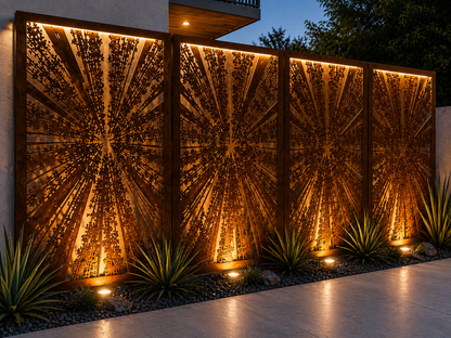 Coast Redwood Forest Privacy Screen | Custom Laser Cut Corten Steel Privacy Panel | Modern Outdoor Privacy Screen
