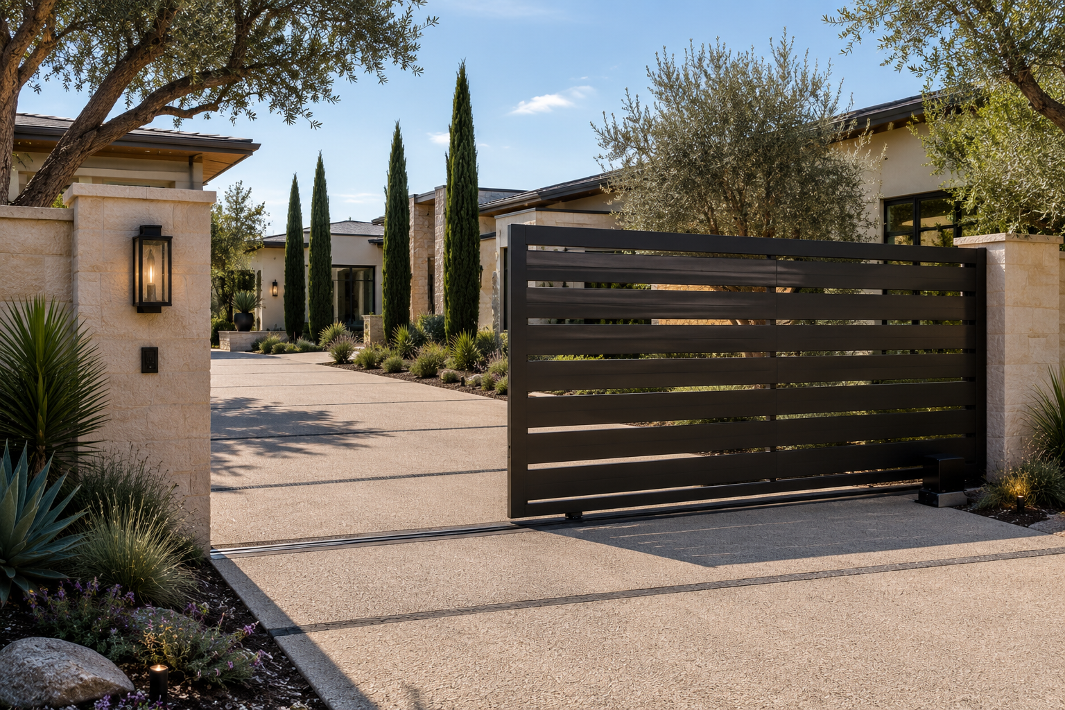 Modern Aluminum Driveway Gate | Luxury Horizontal Slat Gate | Made in USA