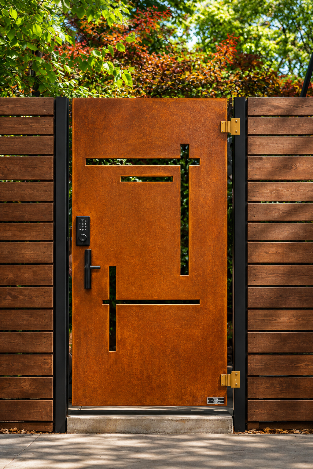 Modern Corten Steel Gate – Geometric Laser Cut Design | Custom Metal Entry Gate