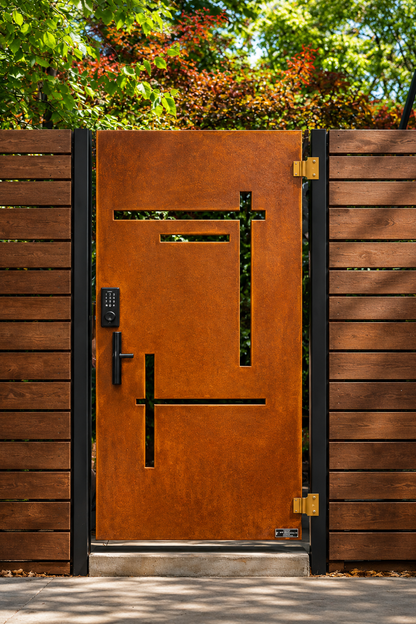 Modern Corten Steel Gate – Geometric Laser Cut Design | Custom Metal Entry Gate