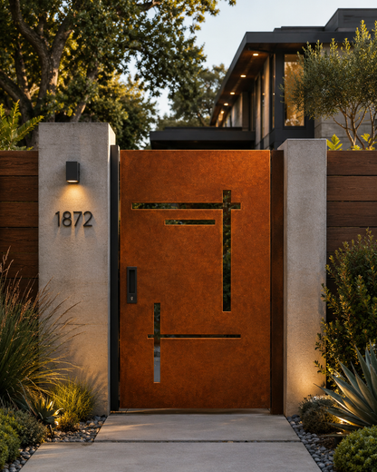 Modern Corten Steel Gate – Geometric Laser Cut Design | Custom Metal Entry Gate