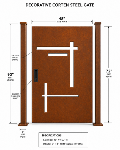 Modern Corten Steel Gate – Geometric Laser Cut Design | Custom Metal Entry Gate