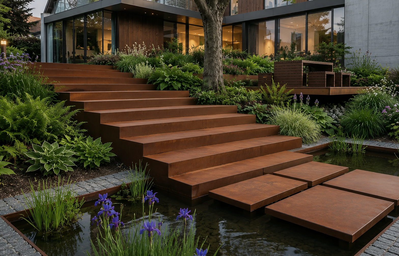 Custom Corten Steel Stairs | Modern Outdoor Staircase | Architectural Steel Steps