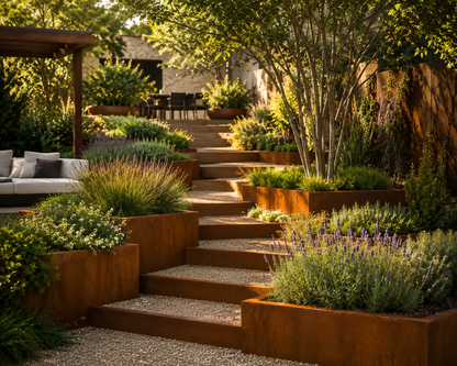 Custom Corten Steel Stair Risers | Landscape Step Edging | Modern Garden Steps