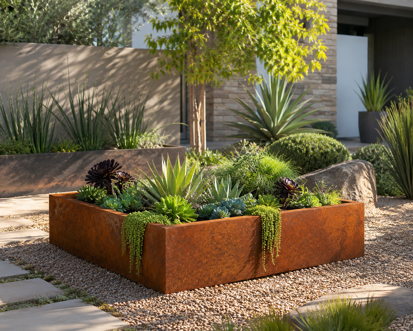 Modern Corten Steel Raised Garden Bed – Durable, Rust-Patina Planter Box USA-Made
