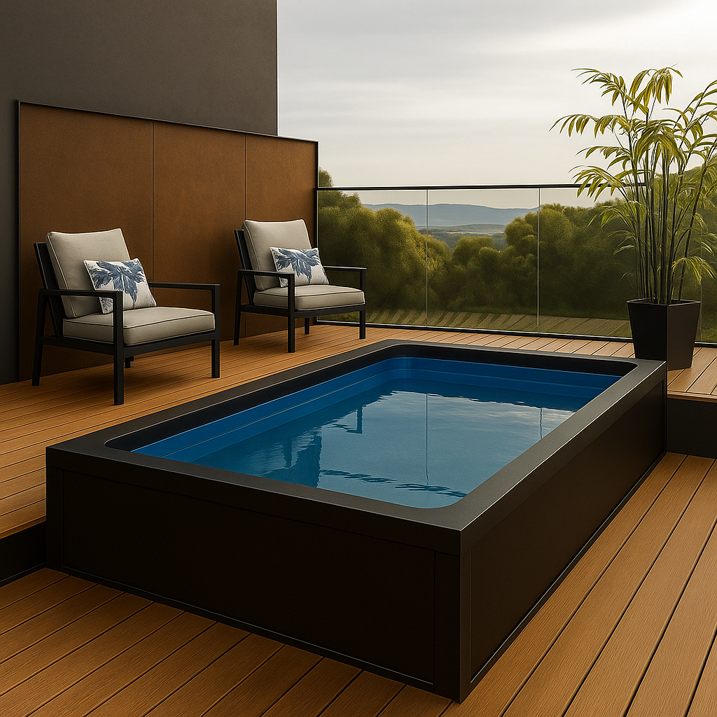 Custom Corten Steel Plunge Pools by H&P Building - Modern Design – Compact Luxury – Tailored to Your Space – 13.8' x 6.89' x 4.2' Size.