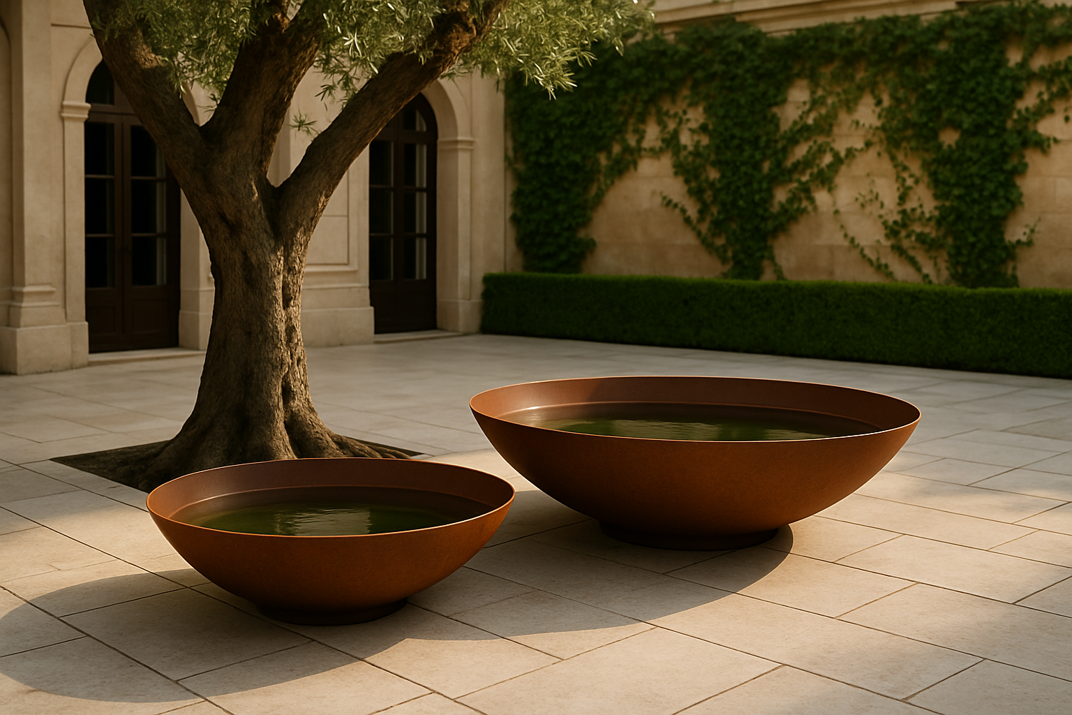 Luxury Corten Steel Water Bowl – Durable Reflecting Feature for Outdoor Elegance