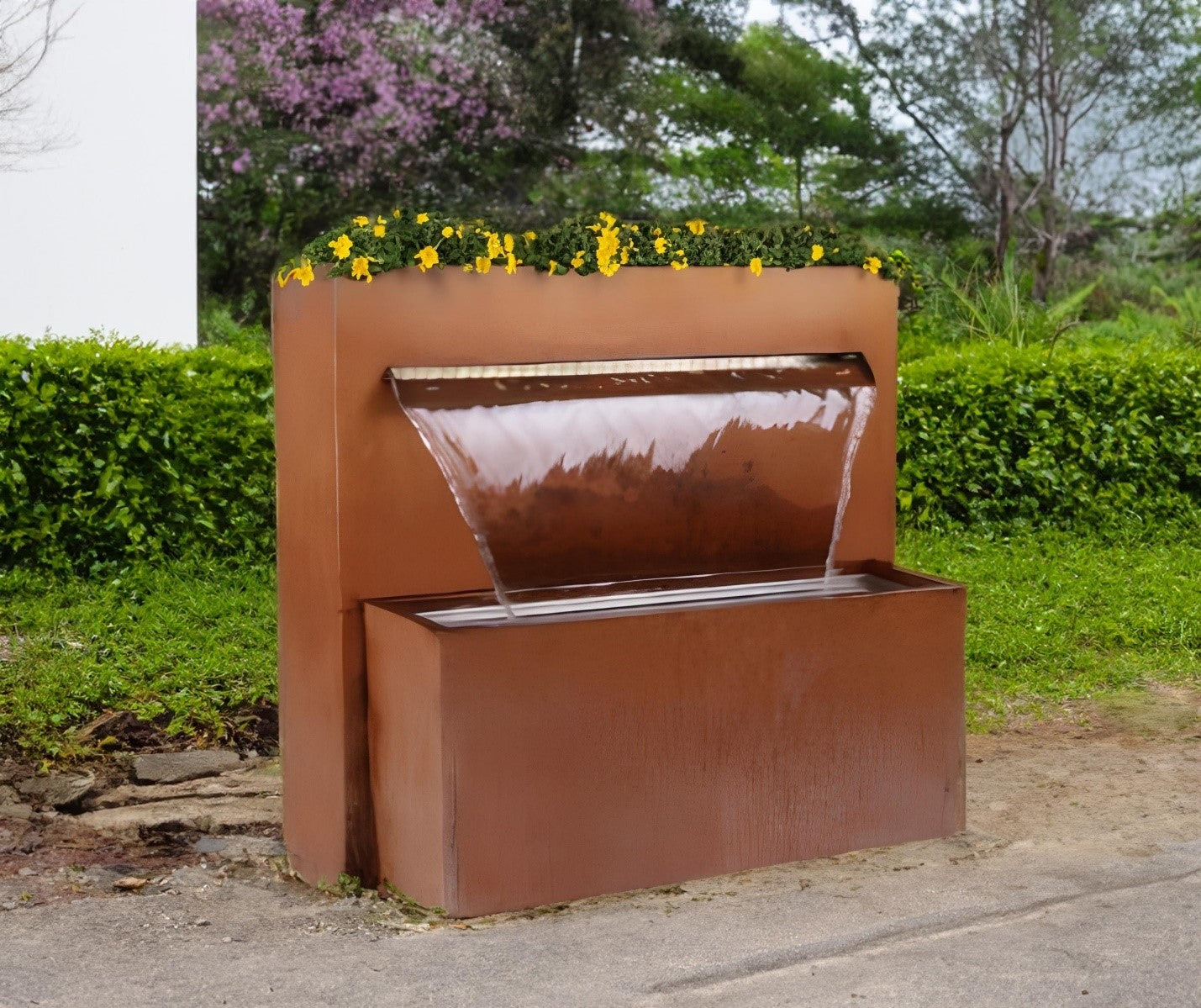 Copper Horizon Water Feature - Modern Corten Steel Elegance for Outdoor Spaces