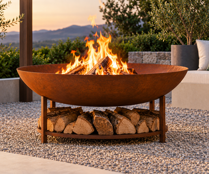 Corten Steel Fire Pit, Outdoor Fire Pit, Fire Pit Bowl, Wood Burning, Firewood Storage, Lid e Custom Size.