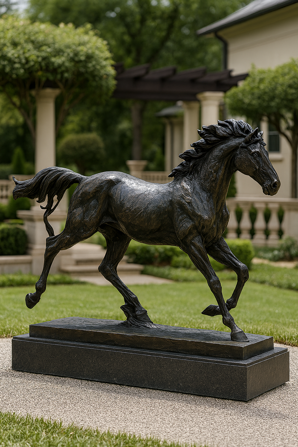 Custom Bronze Horse Sculpture – Western Mustang Memorial – Life Size or Compact Outdoor Statue – Ranch Entrance Art