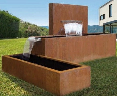 Sculpted Oasis Water Feature - Modern Corten Steel for Outdoor Luxury