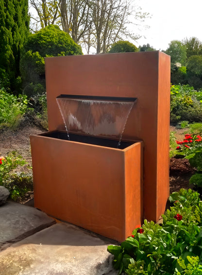 Copper Horizon Water Feature - Modern Corten Steel Elegance for Outdoor Spaces