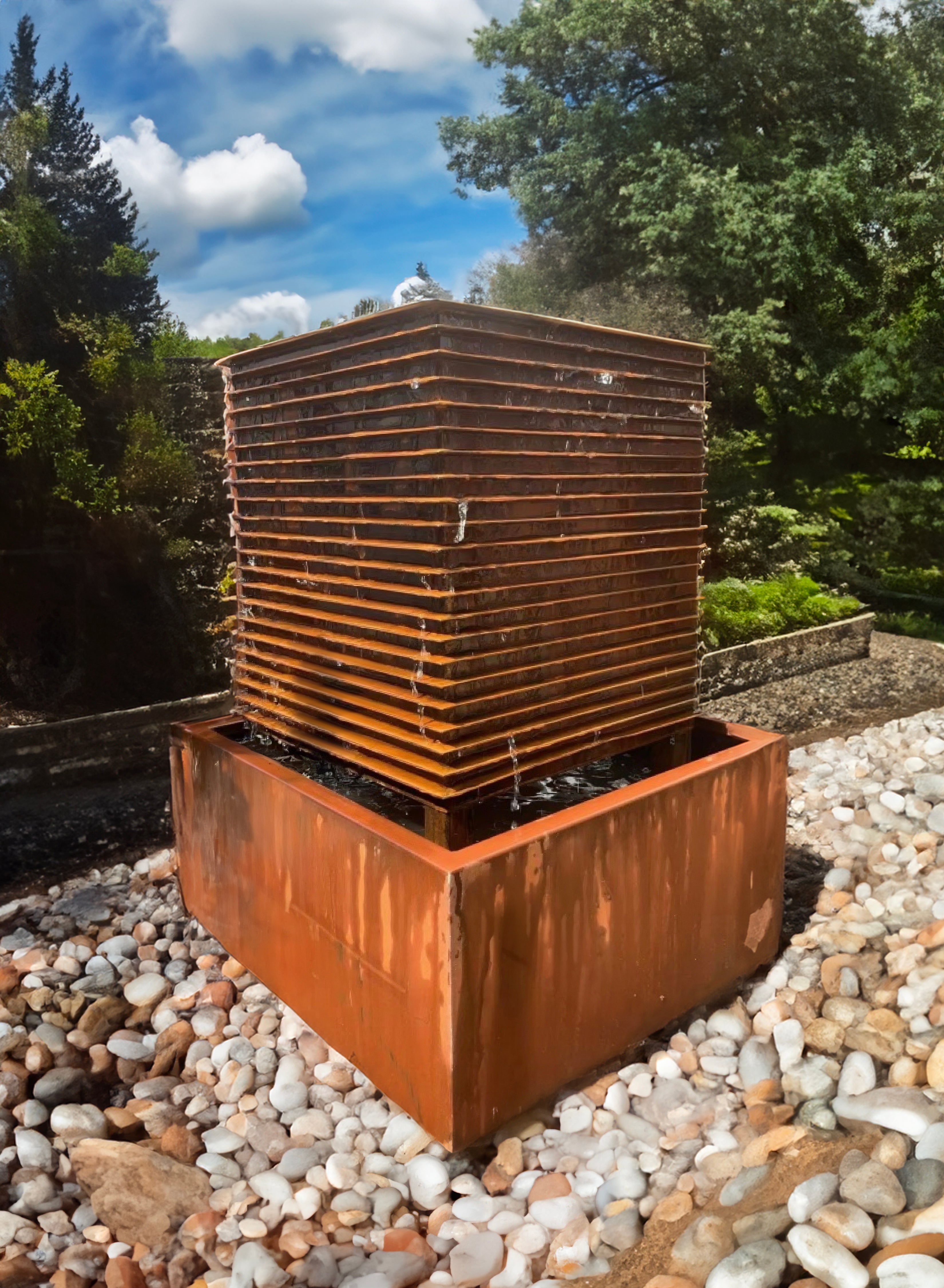 Custom Size Corten Cascade Water Feature - Rustic Elegance for Modern Outdoor