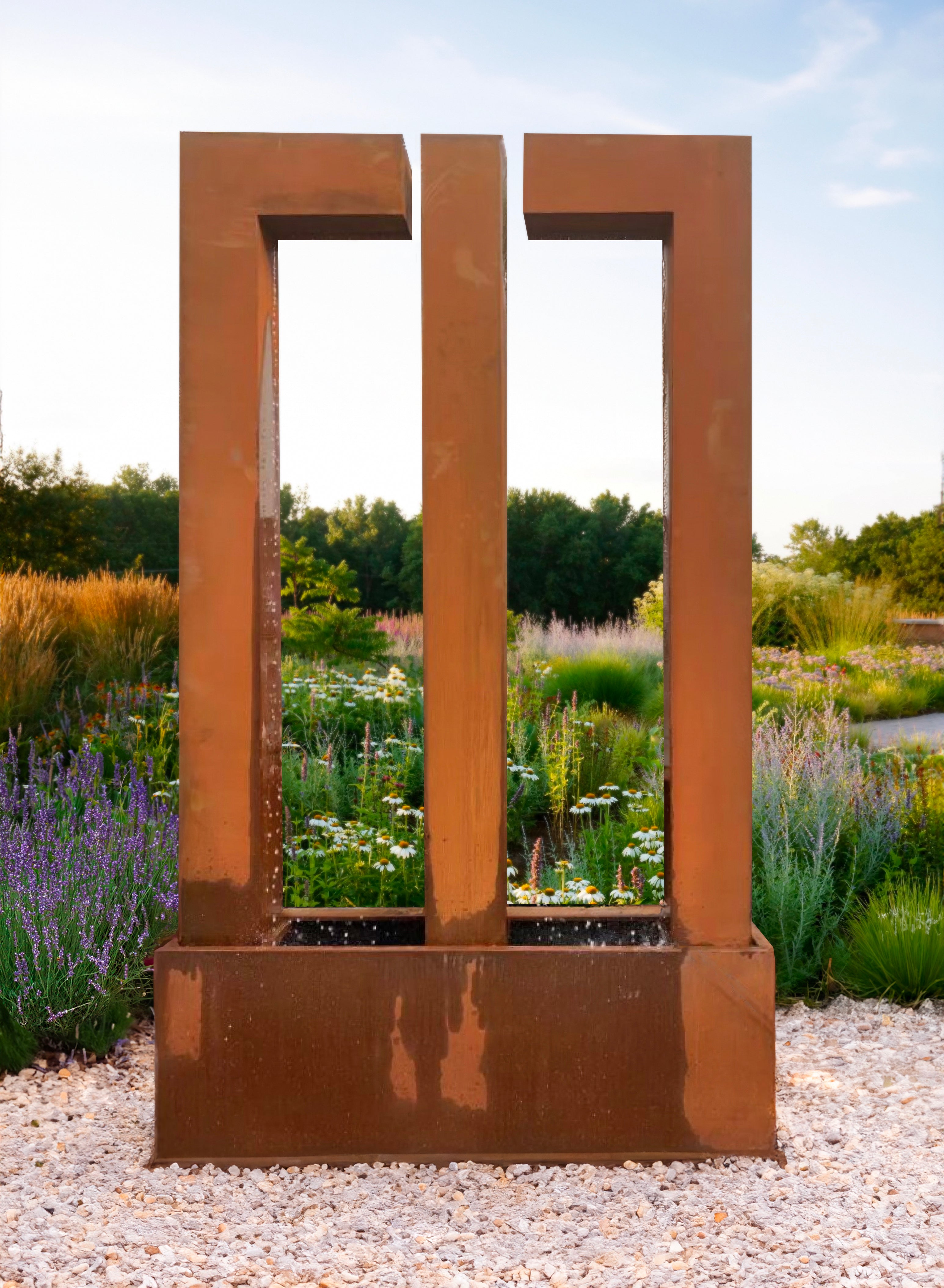 Rustic Harmony Water Feature - Corten Steel Art for Outdoor Serenity