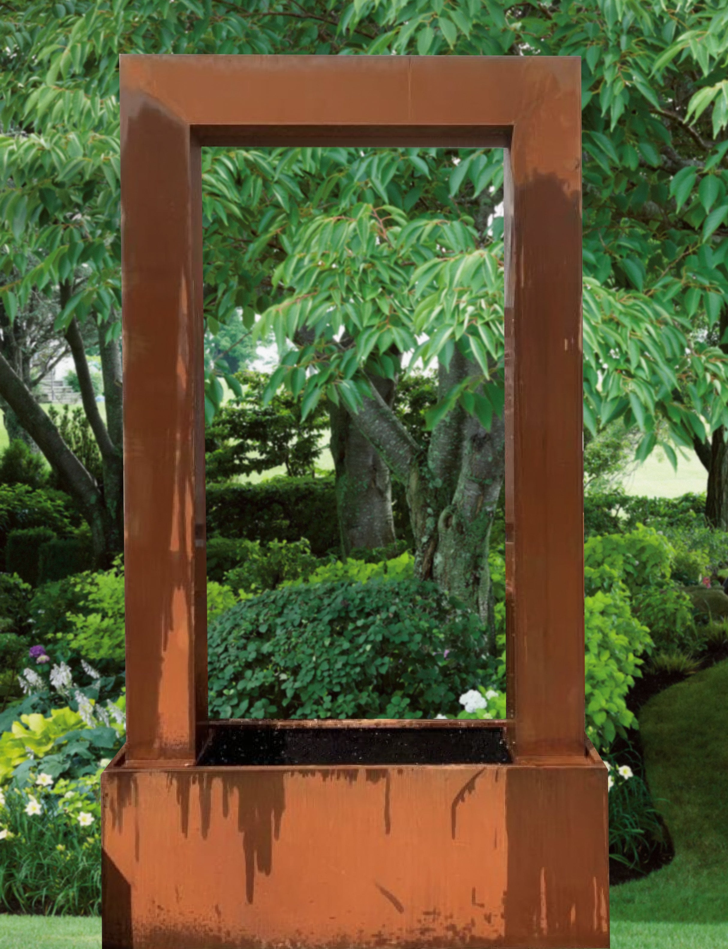 Verdant Veil Water Feature - Elegant Corten Steel for Outdoor Luxury