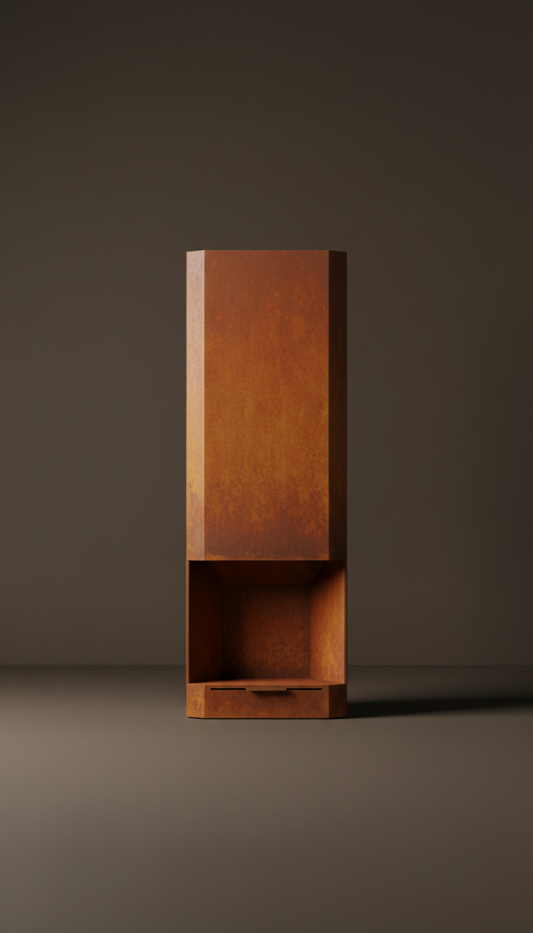 Architectural corten steel fireplace