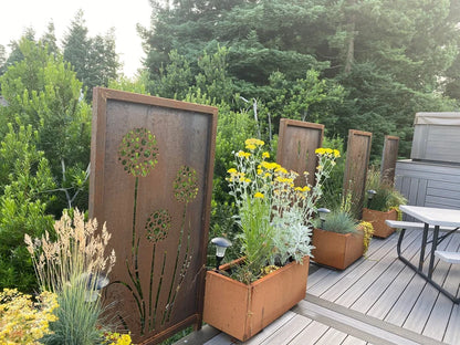 Custom Made Size - Modern Allium Bloom™ Corten Steel Privacy Screens for Luxury Outdoor Living