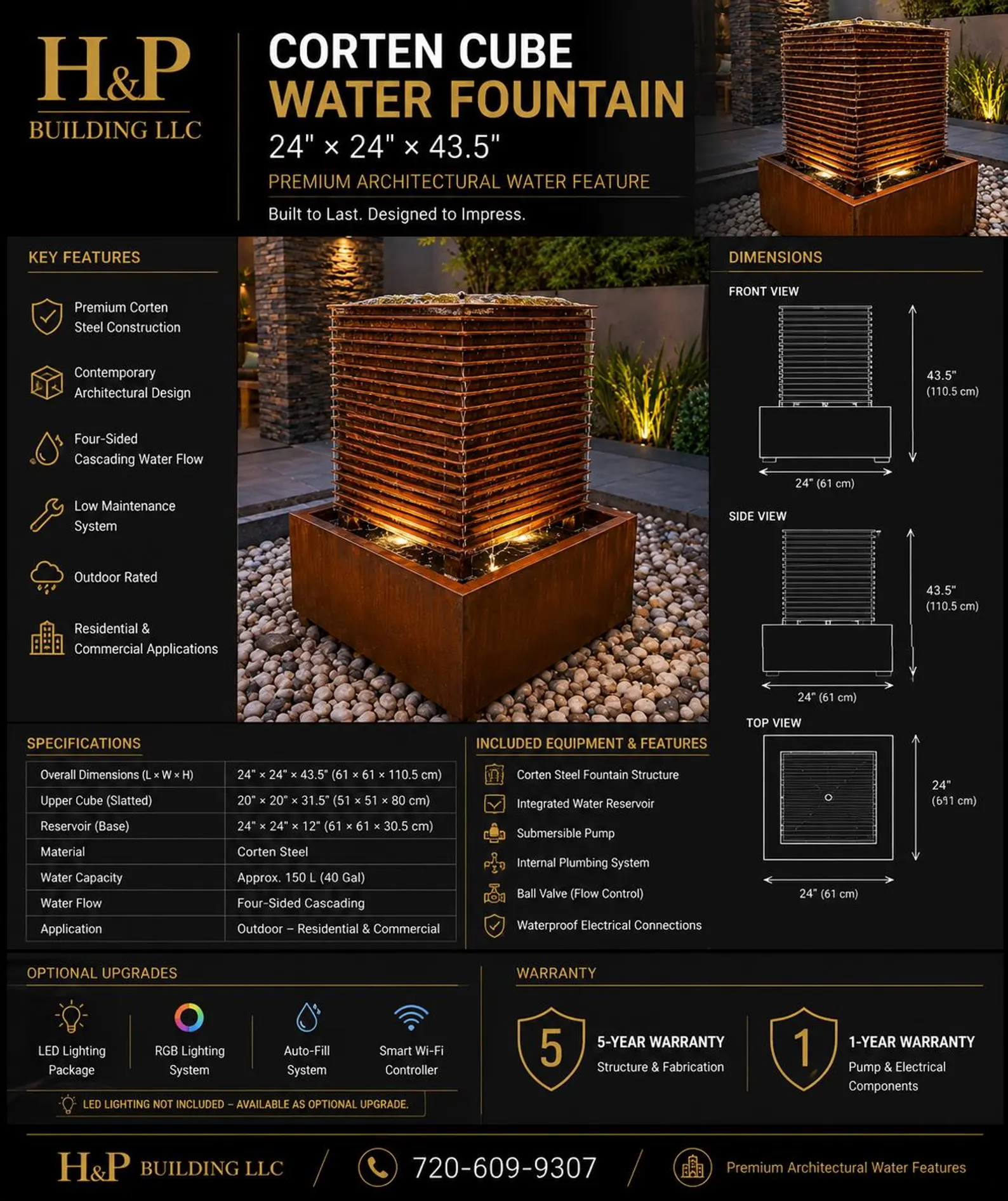 Custom Size Corten Cascade Water Feature - Rustic Elegance for Modern Outdoor