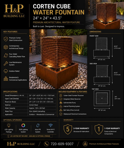 Custom Size Corten Cascade Water Feature - Rustic Elegance for Modern Outdoor