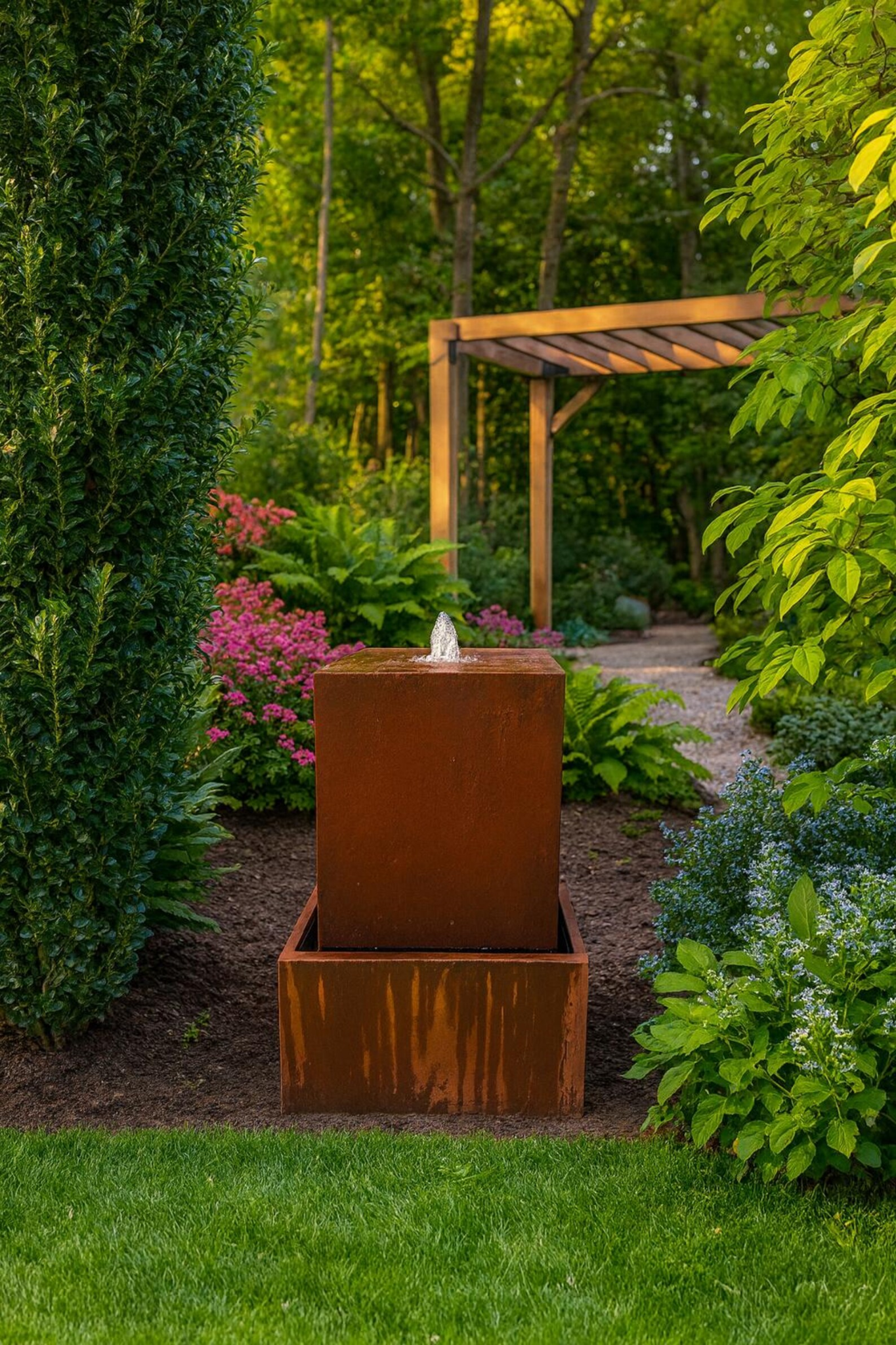 Custom Size Corten Cascade Water Feature - Rustic Elegance for Modern Outdoor