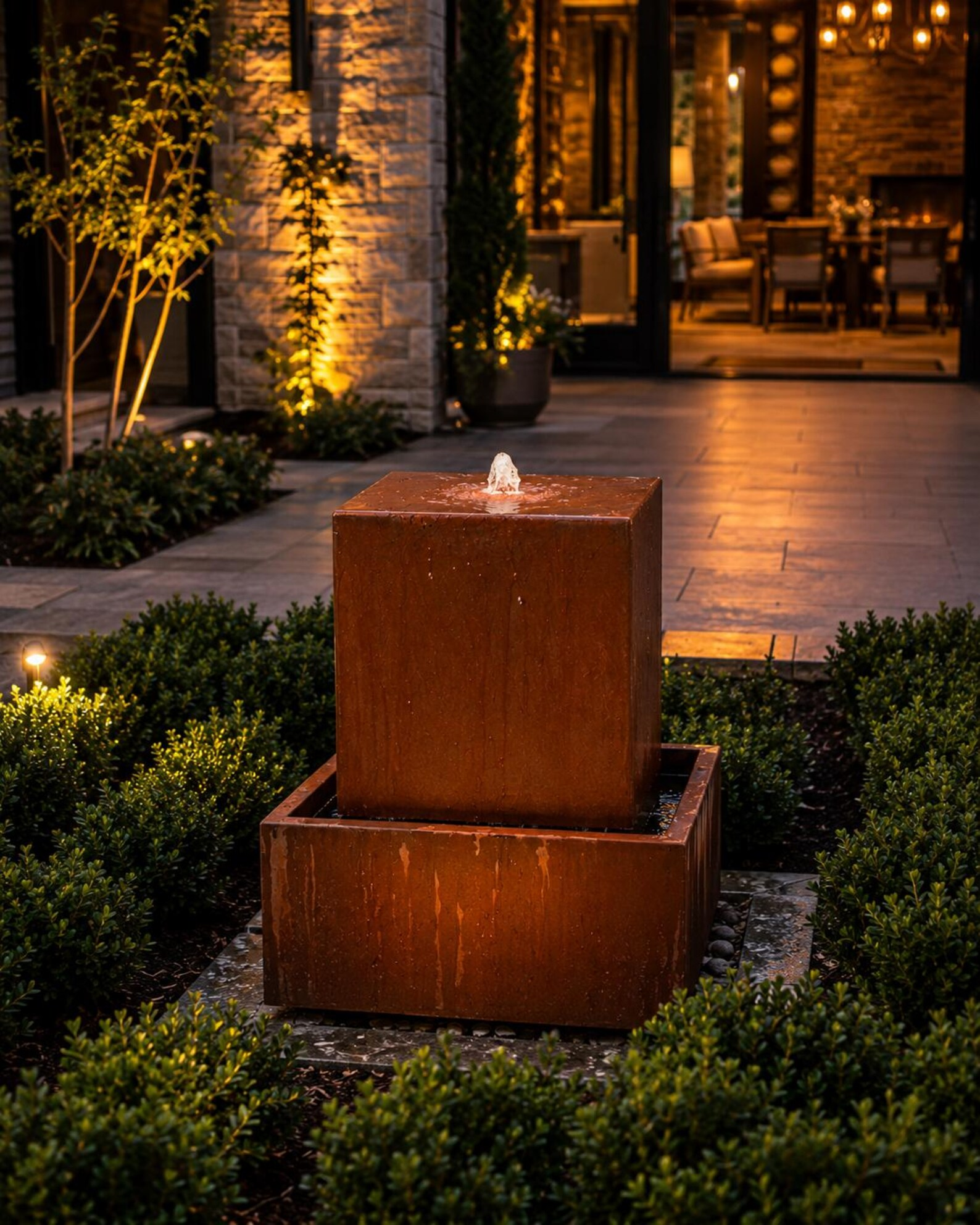 Custom Size Corten Cascade Water Feature - Rustic Elegance for Modern Outdoor