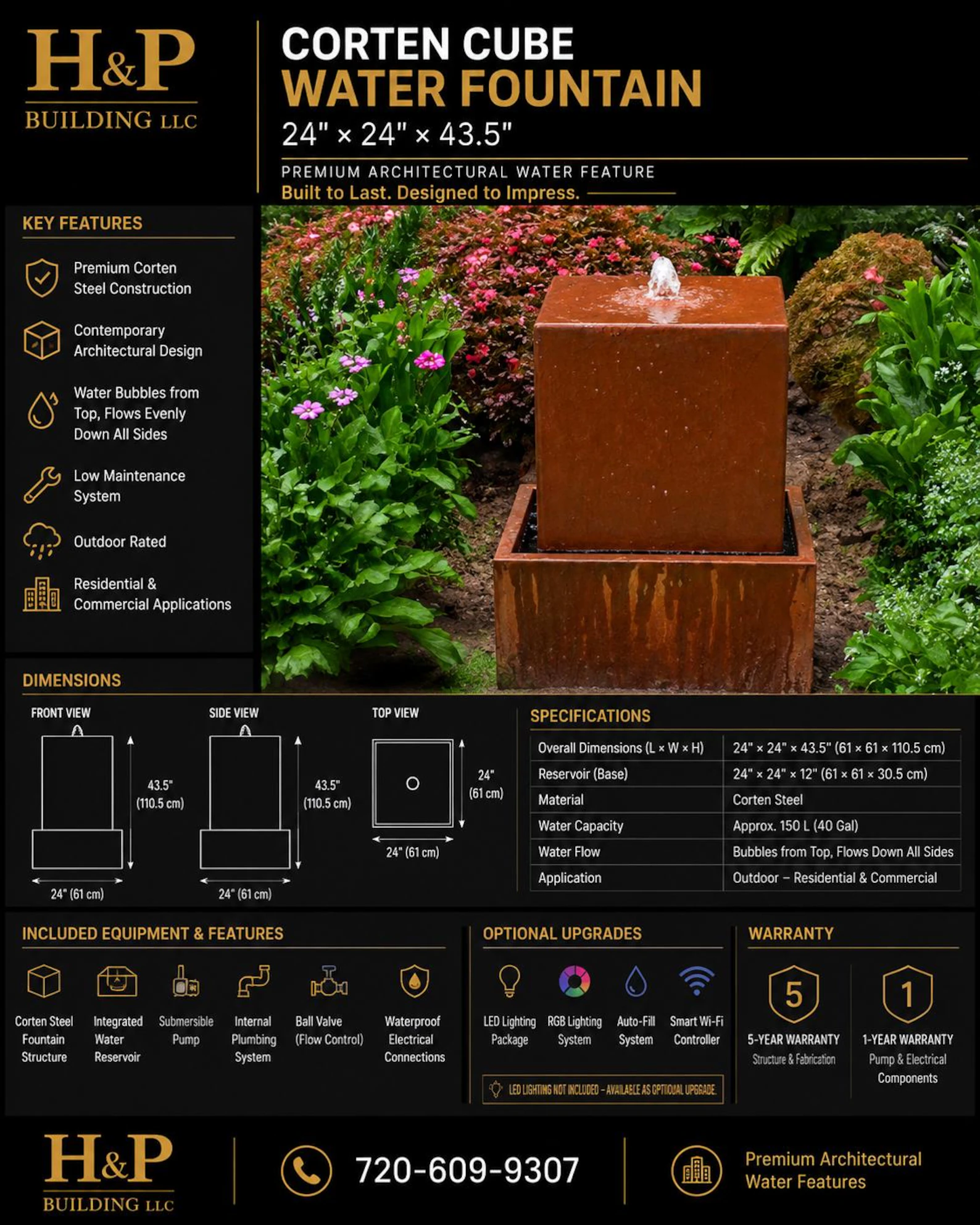 Custom Size Corten Cascade Water Feature - Rustic Elegance for Modern Outdoor