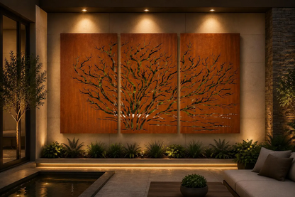 Juniper Tree Corten Steel Privacy Panel, Laser Cut Outdoor Wall Art, Modern Patio Screen Corten Steel Decorative Privacy Screen – Laser Cut Floral Design for Modern Gardens & Outdoor Spaces