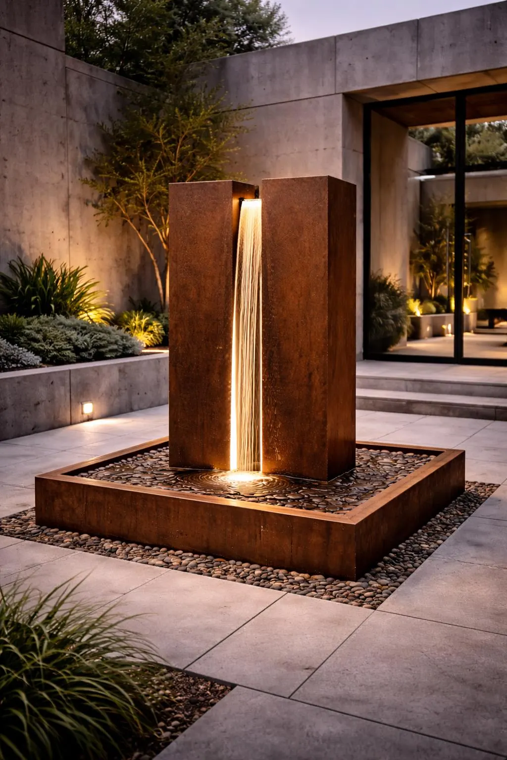 Modern Cascade Monolith™ – Exclusive Contemporary Corten Steel Water Feature by H&P Building